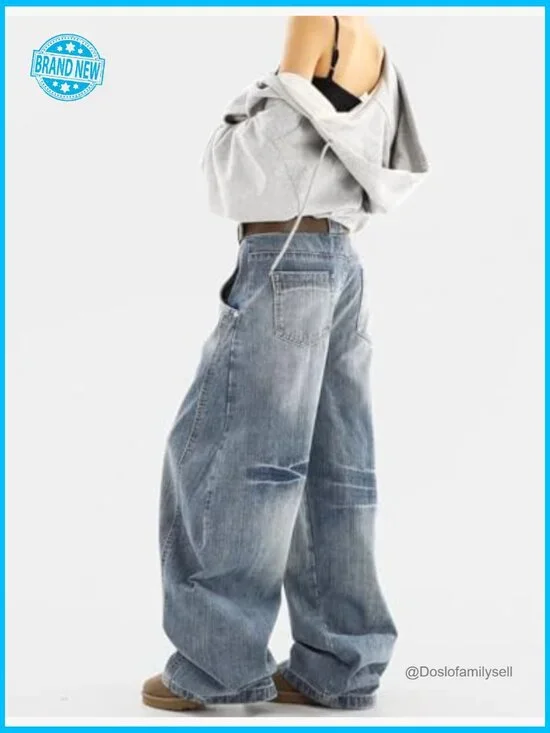 Barrel Wide Leg Jeans Loose Oversized Boyfriend Pants Y2K Aesthetic Street Style - Picture 4 of 6
